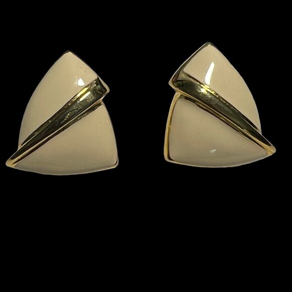 Vintage M Jent Pierced Earrings Enamel and Gold Tone Modernistic - Picture 1 of 7